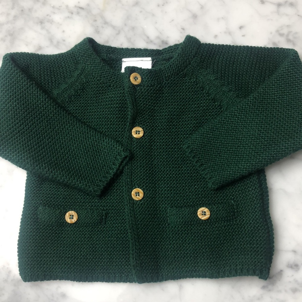 DONA CARMEN Green Knit Cardigan with Wooden Buttons size 6M